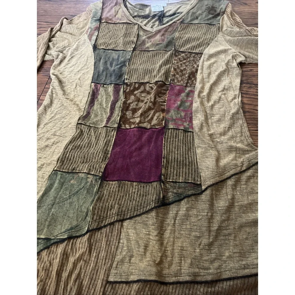 NWOT Parsley & Sage Earth L Patchwork Stripe Geometric 3/4 Sleeve V Neck Dress